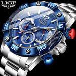 New LIGE Stainless Steel Watches Mens Sports Waterproof Luminous Chronograph