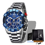 New LIGE Stainless Steel Watches Mens Sports Waterproof Luminous Chronograph