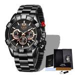 New LIGE Stainless Steel Watches Mens Sports Waterproof Luminous Chronograph