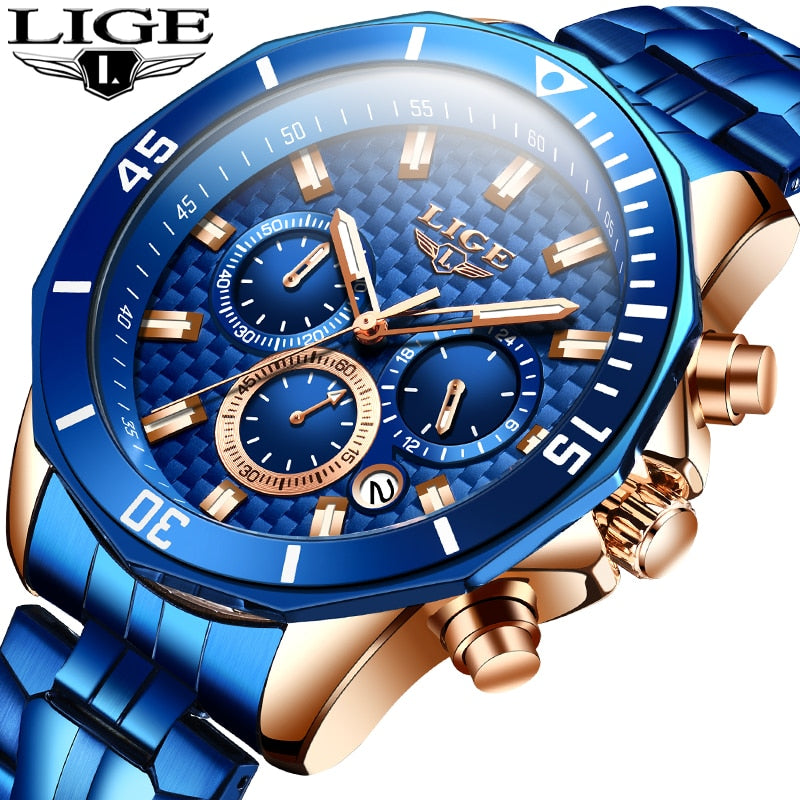 LIGE New Luxury Sports Chronograph Military Watch